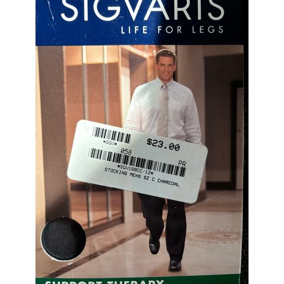 Sigvaris Life For Legs Mens Size C Charcoal Classic Ribbed Support Stockings - Picture 3 of 6